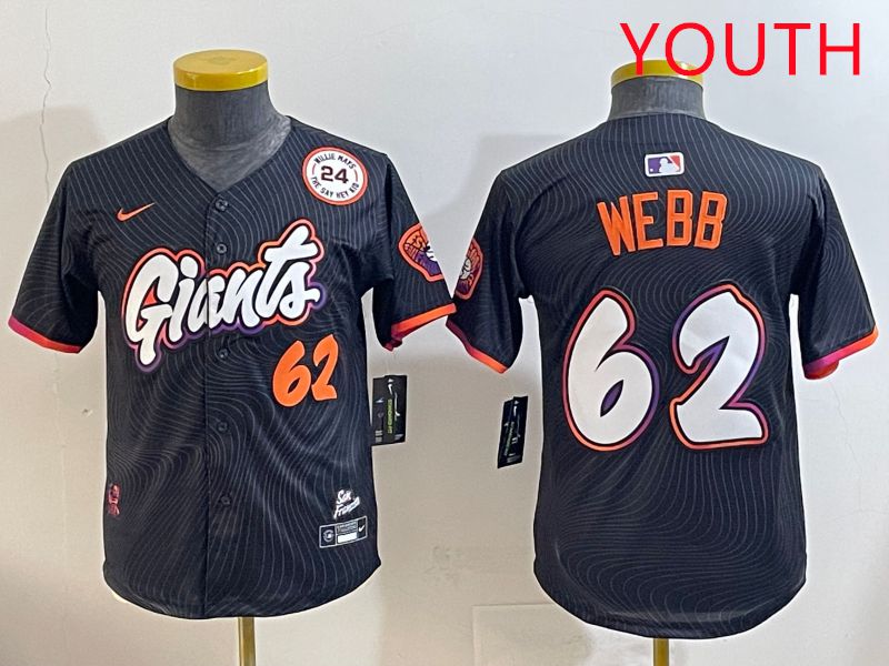 Youth San Francisco Giants 62 Webb Black Joint Name 2025 Nike MLB Jersey style 8
